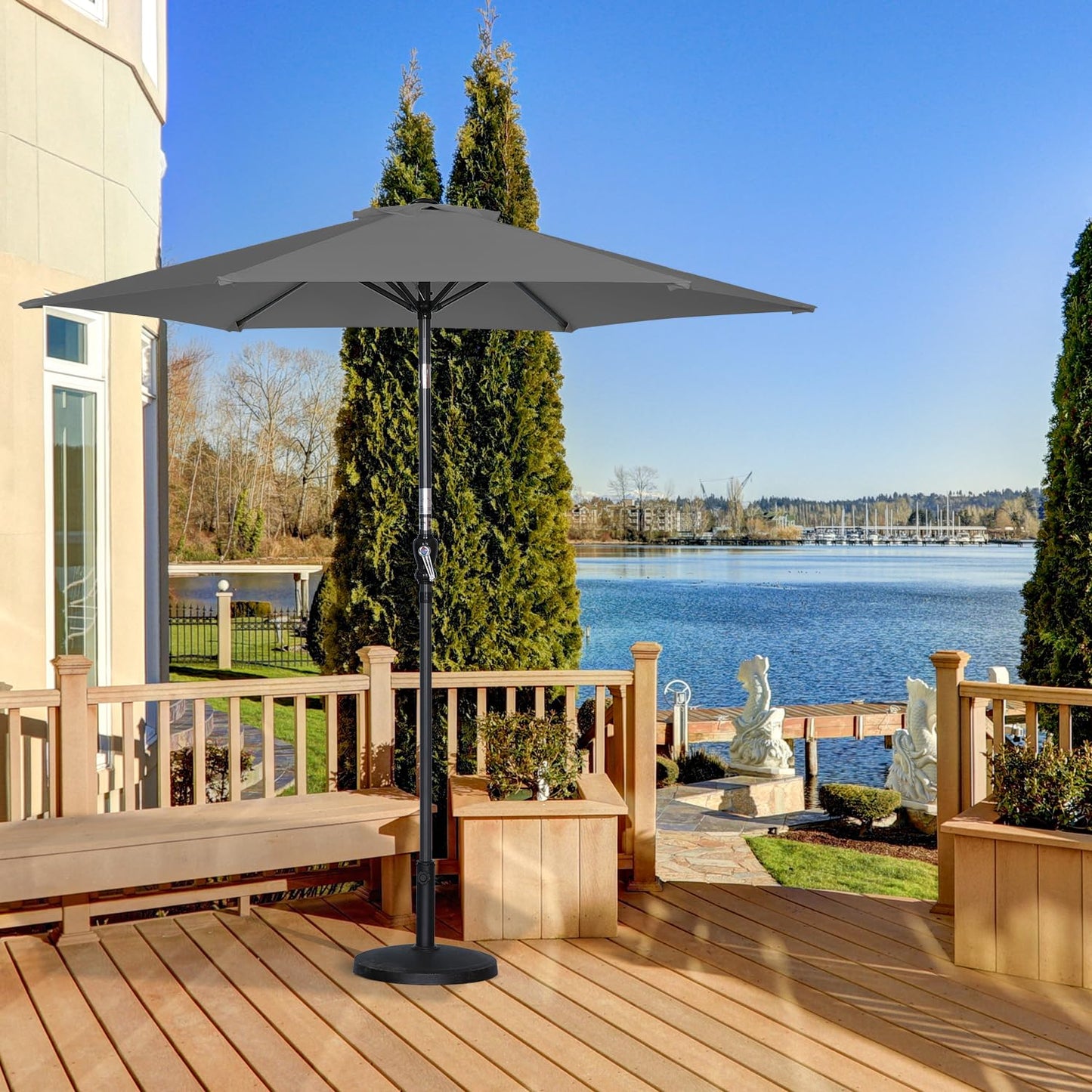 Parasol Angel Living 250 cm - parasol de jardin rond avec manivelle et fonction d'inclinaison - gris - polyester UV 50+