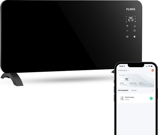 FlinQ Smart Panel Heater with WiFi - Chauffage électrique - Panneau chauffant - Chauffage électrique - Convecteur - Chauffage portable - 2000W - Noir