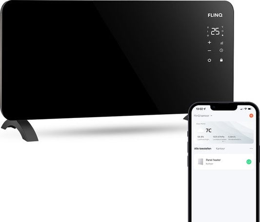 FlinQ Smart Panel Heater with WiFi - Chauffage électrique - Panneau chauffant - Chauffage électrique - Convecteur - Chauffage portable - 2000W - Noir
