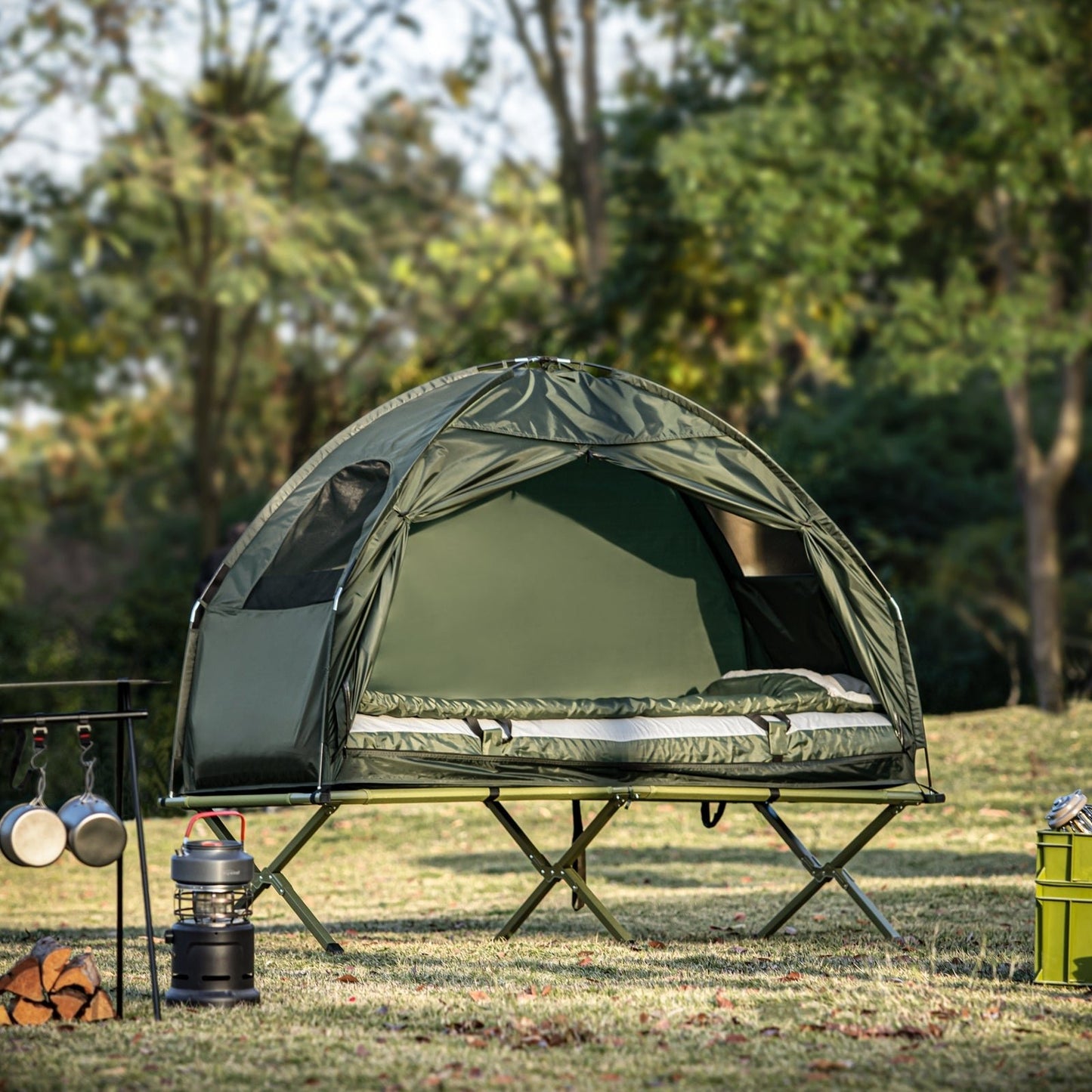 SoBuy OGS32-GR Tente une personne avec lit gonflable - pliable - jusqu'à 160 kg - 194 x 87 x 165 cm - vert