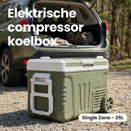 Auronic Electric Cool Box - Compresseur - 35L - 12V et 240 volts - Réfrigérateur de camping - Frigobox Car - Avec roues et poignée - Vert