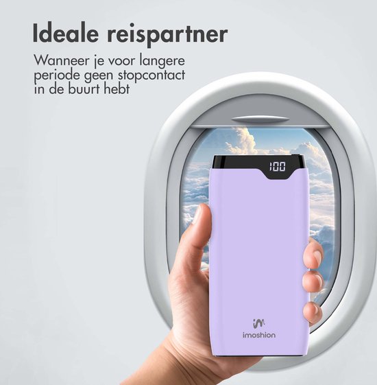 imoshion Powerbank 20000 mAh - Chargeur rapide 22,5W - Indicateur LED - USB C & USB A - Convient à iPhone et Samsung, entre autres - Universel - Lilas