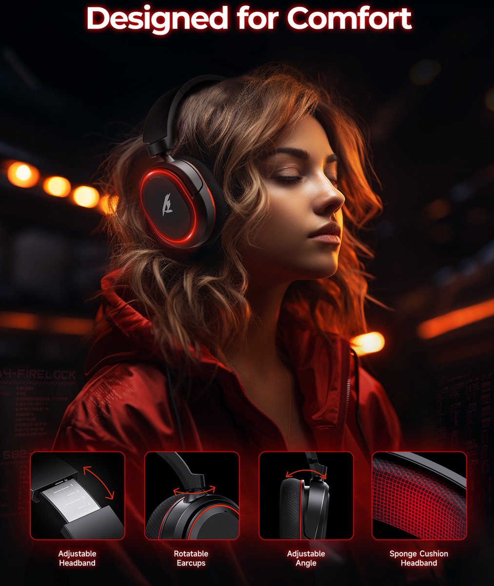 Valorise UG-08S Casque de jeu sans fil 2.4Ghz Noir/Rouge
