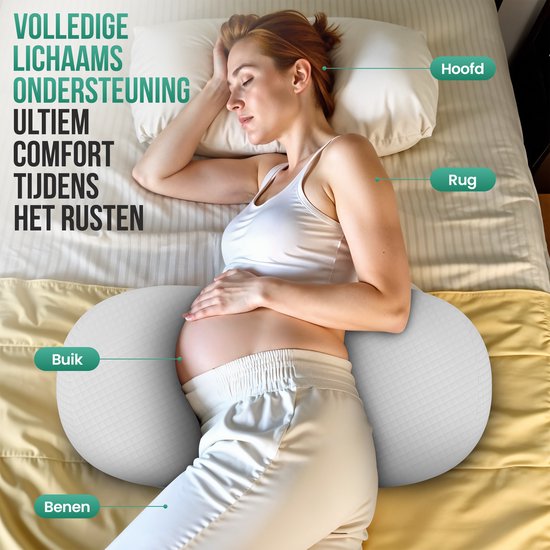 Avalo Oreiller de grossesse W-Shape - Mousse à mémoire de forme - Oreiller de sommeil latéral adultes - Cale réglable - Soutien de l'abdomen, du dos et des jambes - Oreiller d'allaitement - Oreiller de corps - Housse lavable