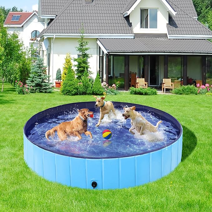Piscine pour chiens Yaheetech Ø 180 x 30 cm - Pliable - PVC - Avec brosse/4 rustines - Bleu