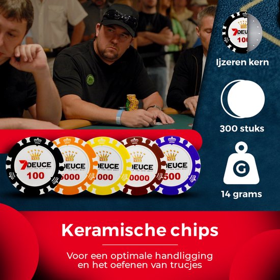 7DEUCE Poker Set - Starter Set - 300 jetons - Chiffon - Jetons de poker - Poker - Adultes