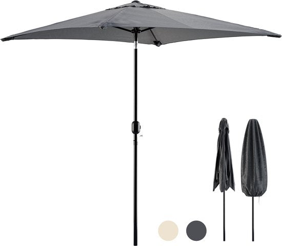 Parasol à mât Tristar - Carré - 200 x 200 cm - Balcon et jardin - Inclinable - Housse de protection incluse - PA-7901 - Gris foncé