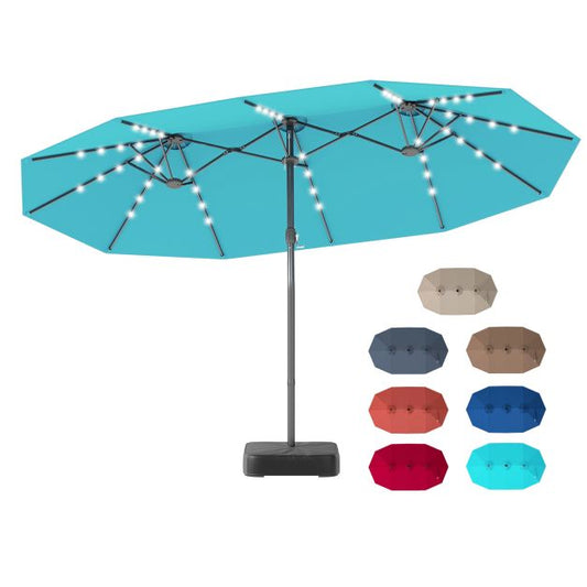 Parasol de jardin double Coast 460 x 285 cm - 48 LED solaires - Socle inclus - Bleu marine