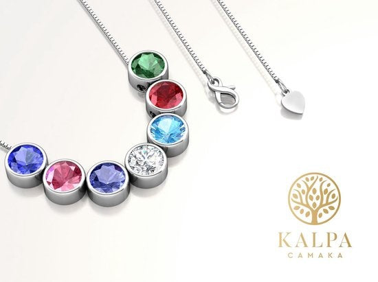 Yolora Ladies Necklace with Pendant - 7 Colliers de cristaux Kalpa Camaka - Set of 7 - Silver Colour - 18K White Gold Plated - Beautiful Gift Box - Mother's Day Gift
