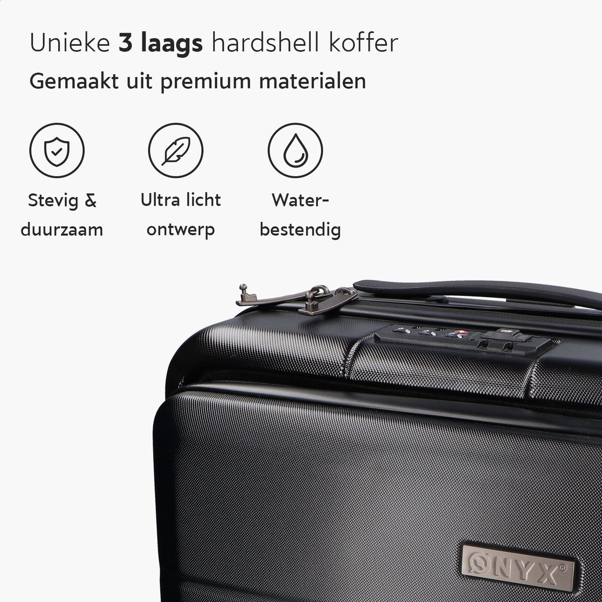 ONYX® - Bagage à main 35 L - Roues spinner - Trolley léger - Double serrure TSA - Poche avant pratique - 55 cm - Noir