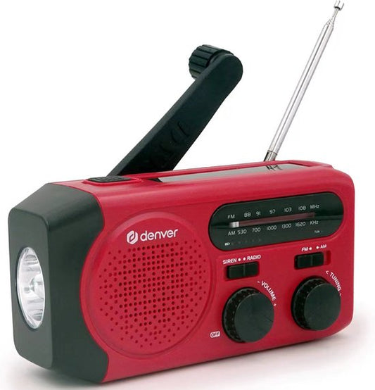 Radio d'urgence Denver - Banque d'énergie solaire - Radio FM - Kit d'urgence - Lampe de poche - Bouton SOS - Banque d'énergie solaire - SCR2010