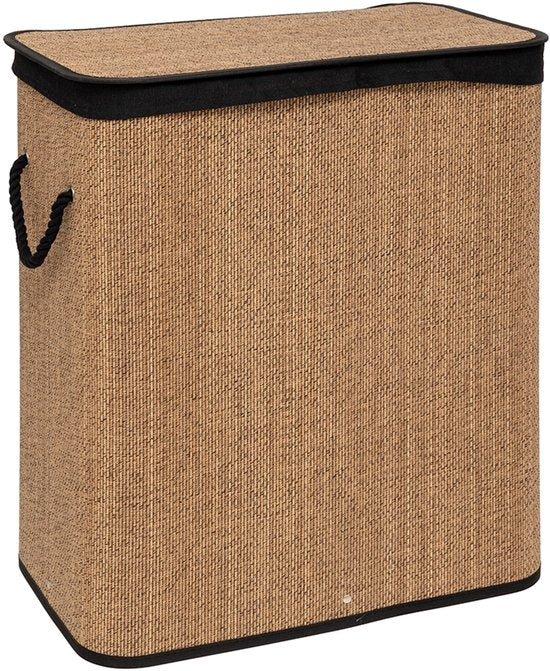 Panier à linge 5Five avec couvercle - bois de bambou - 60 litres - noir naturel - 41 x 30 x 50 cm