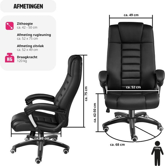 tectake® - Fauteuil de direction design et luxueux - Noir
