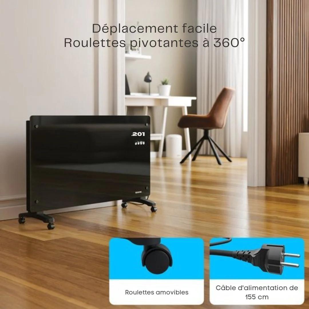 Radiateur électrique - Auronic - à convection avec thermostat et télécommande - Panneau en verre - 2500 W - Noir