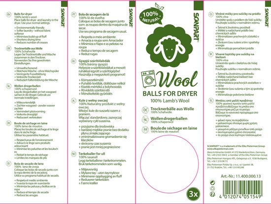 Boules de séchage en laine Scanpart - Boules de séchage - Boules pour sèche-linge - Boules pour tambour de sèche-linge - Lot de 3