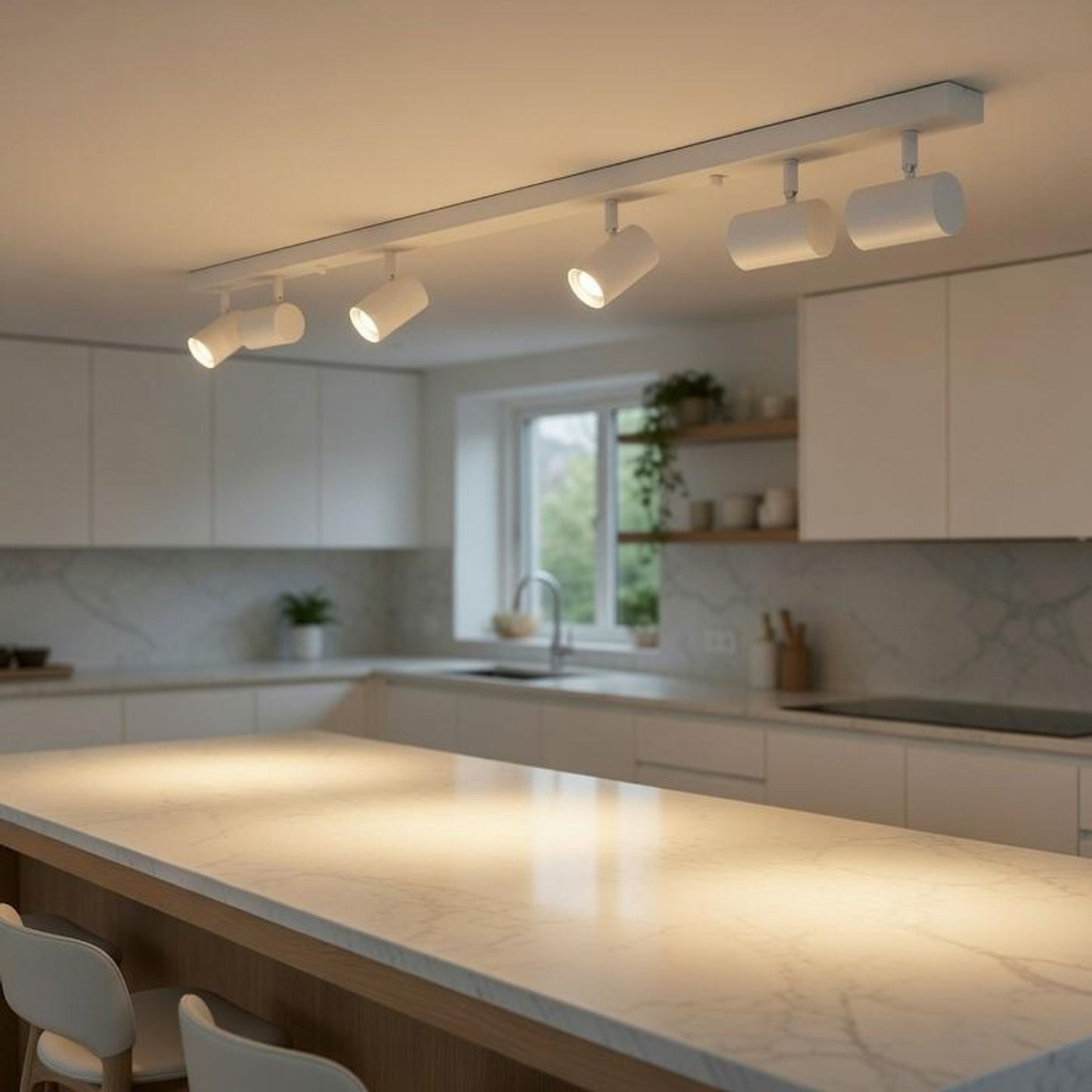 Spot de plafond MasterLED Richi à 6 lampes, blanc, GU10 - Orientable et inclinable - 125,5 x 5,5 x 14,8 cm
