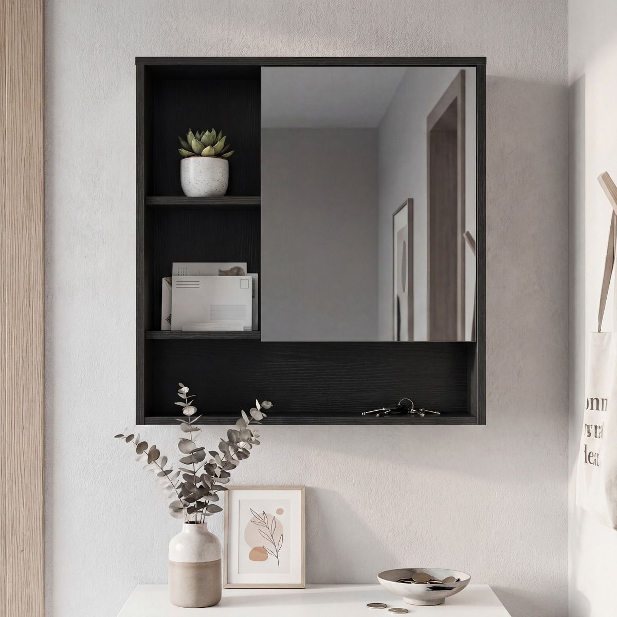 Coast : meuble de salle de bains avec miroir - Noir - 56 x 16 x 61 cm