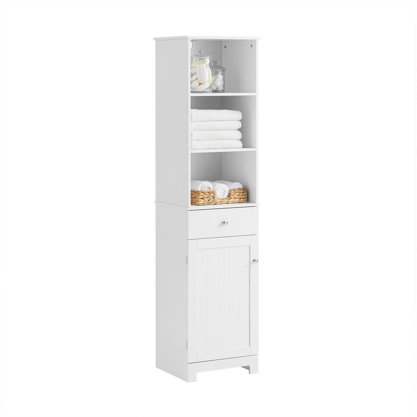 SoBuy BZR17-W Meuble de salle de bain haut - Tiroir, porte et étagères - Blanc - 40x150x33 cm