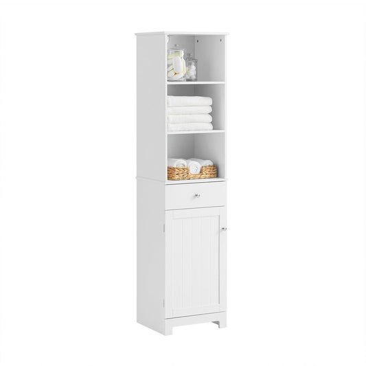 SoBuy BZR17-W Meuble de salle de bain haut - Tiroir, porte et étagères - Blanc - 40x150x33 cm