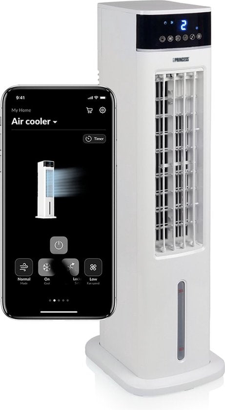 Climatiseur Princess Smart avec application et télécommande – Climatiseur sans tuyau – Réservoir d'eau de 3,5 L – Ventilateur oscillant avec fonction rafraîchissante – Rafraîchisseur d'air portable pour chambre, salon, bureau – Blanc – Économe en énergie