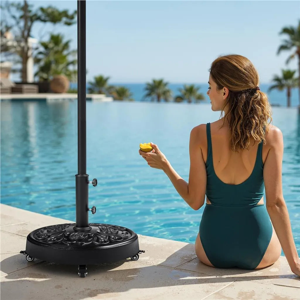 Pied de parasol Yaheetech 25 kg, Ø 50,5 cm - Noir - Pied de parasol mobile avec roulettes et design rétro