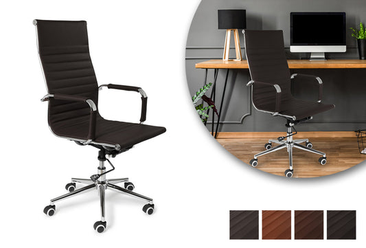 Oxford Chaise de bureau élégante à dossier haut en cuir - Noir