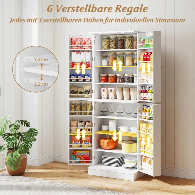 Armoire de cuisine Coast - 166,5 x 60 x 35 cm - Armoire de rangement - Réglable - 16 compartiments - Blanc