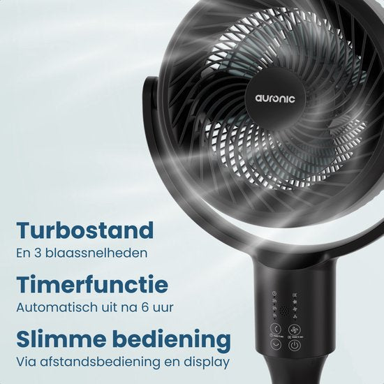 Ventilateur sur pied Auronic - Ventilateur sur pied - Refroidisseur d'air - Ventilateur de sol et de table - Omni - 3 vitesses - Ventilateur silencieux - Ventilateur - Avec télécommande - Noir