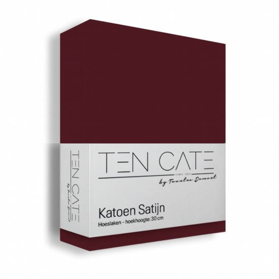 Drap-housse Ten Cate 90 x 200 - Satin de coton - Draps-housses - Convient aux sommiers à ressorts et aux matelas - Hauteur des coins : 35 cm - Élastique sur tout le pourtour - Ne nécessite pas de repassage - Rouge bordeaux