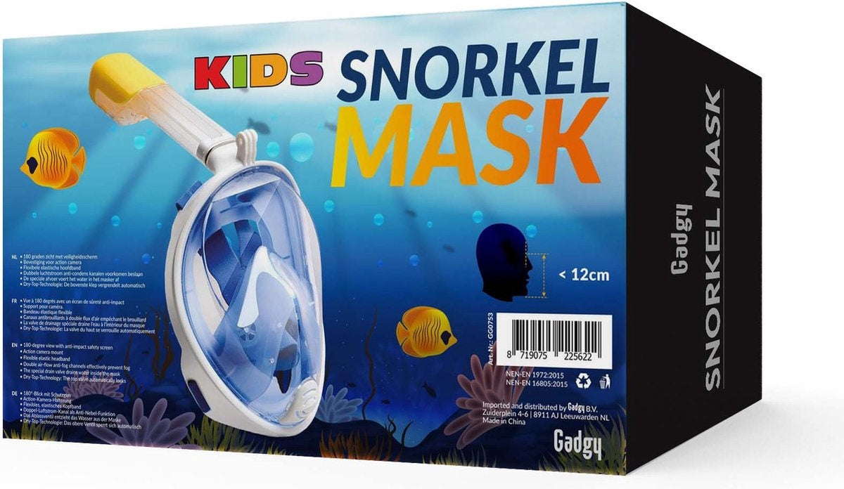 Gadgy Snorkelmasker voor kinderen - Snorkelset Blauw - Full Face Duikmasker Kind - Duikbril met Snorkel - Snorkelen en duiken in 2024