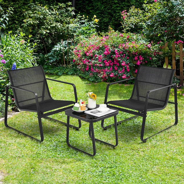 3-Piece Garden Furniture Set Balcony Set with 2 Chairs and Table - Black, Dimensions Chair 58x60x85 cm, Table 60x60x72 cm