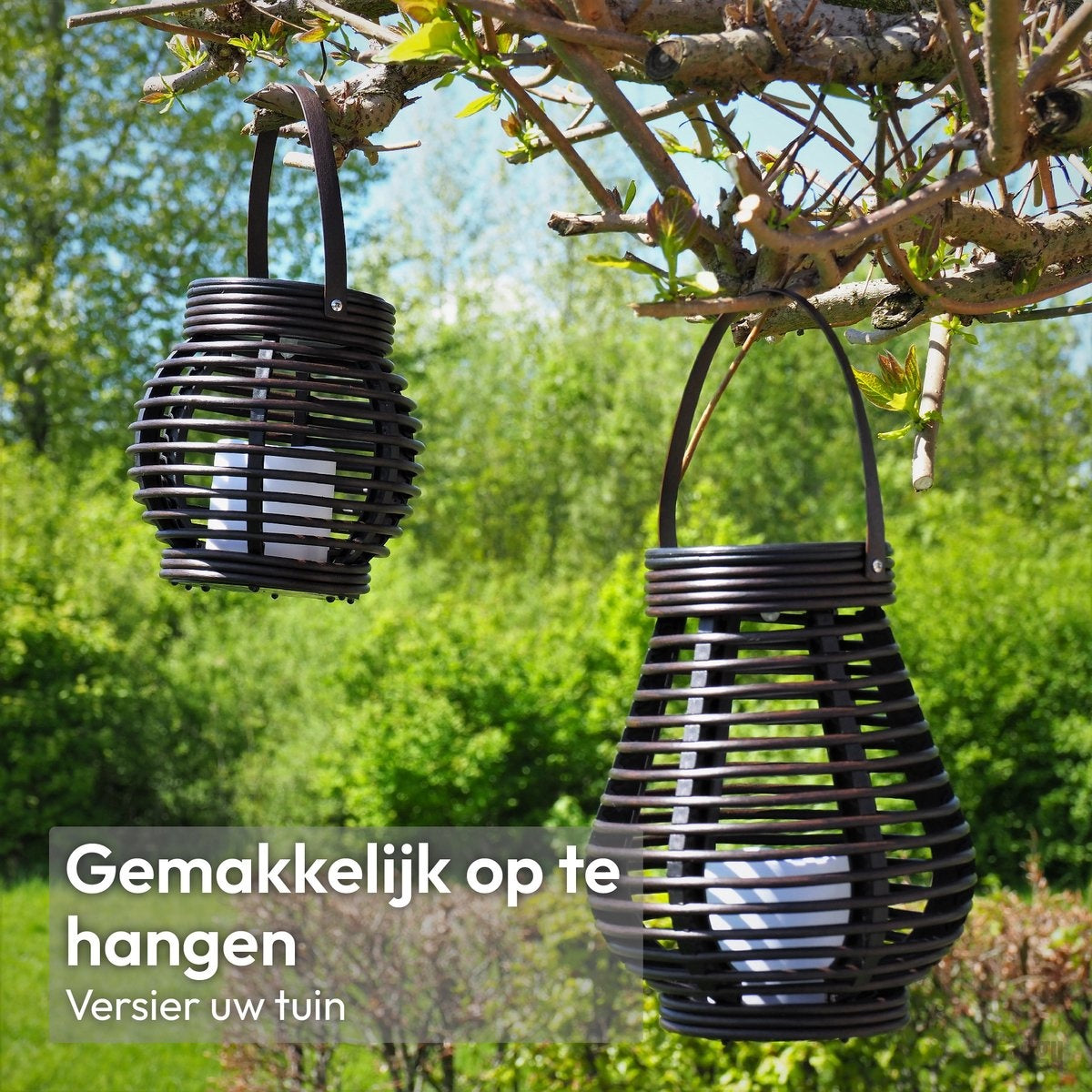Gadgy Rotan Solar Tafellamp voor buiten - Led Tuinverlichting op Zonneenergie - Tuinlantaarn met Dag/Nacht Sensor - Solar Tuinverlichting - Verlichting voor buiten - Set van 2