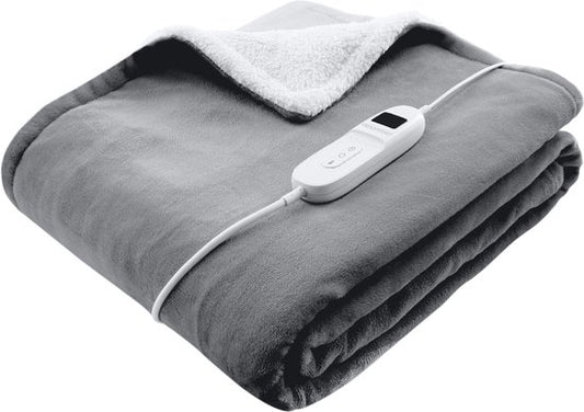 Couverture électrique - Bloomfold - Couverture chauffante - 180 x 160 cm - Lavable en machine - 2 personnes - 9 niveaux - Avec minuterie - Gris/flanelle