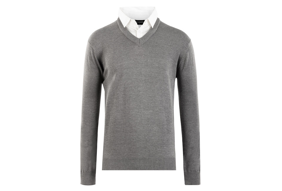 Milanoro Pull-over homme à col chemise gris foncé Taille L