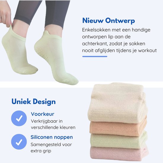 Hilvard Chaussettes de Yoga - Chaussettes de Pilates - Chaussettes de cheville - 3 Paires - Orange clair - Chaussettes antidérapantes - Taille unique