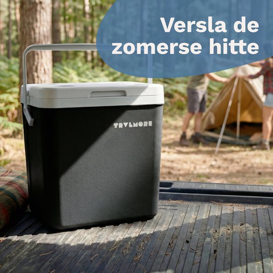 TRVLMORE Cool Box 26L - 65 heures de réfrigération - Frigobox - 2 éléments réfrigérants inclus - Anthracite