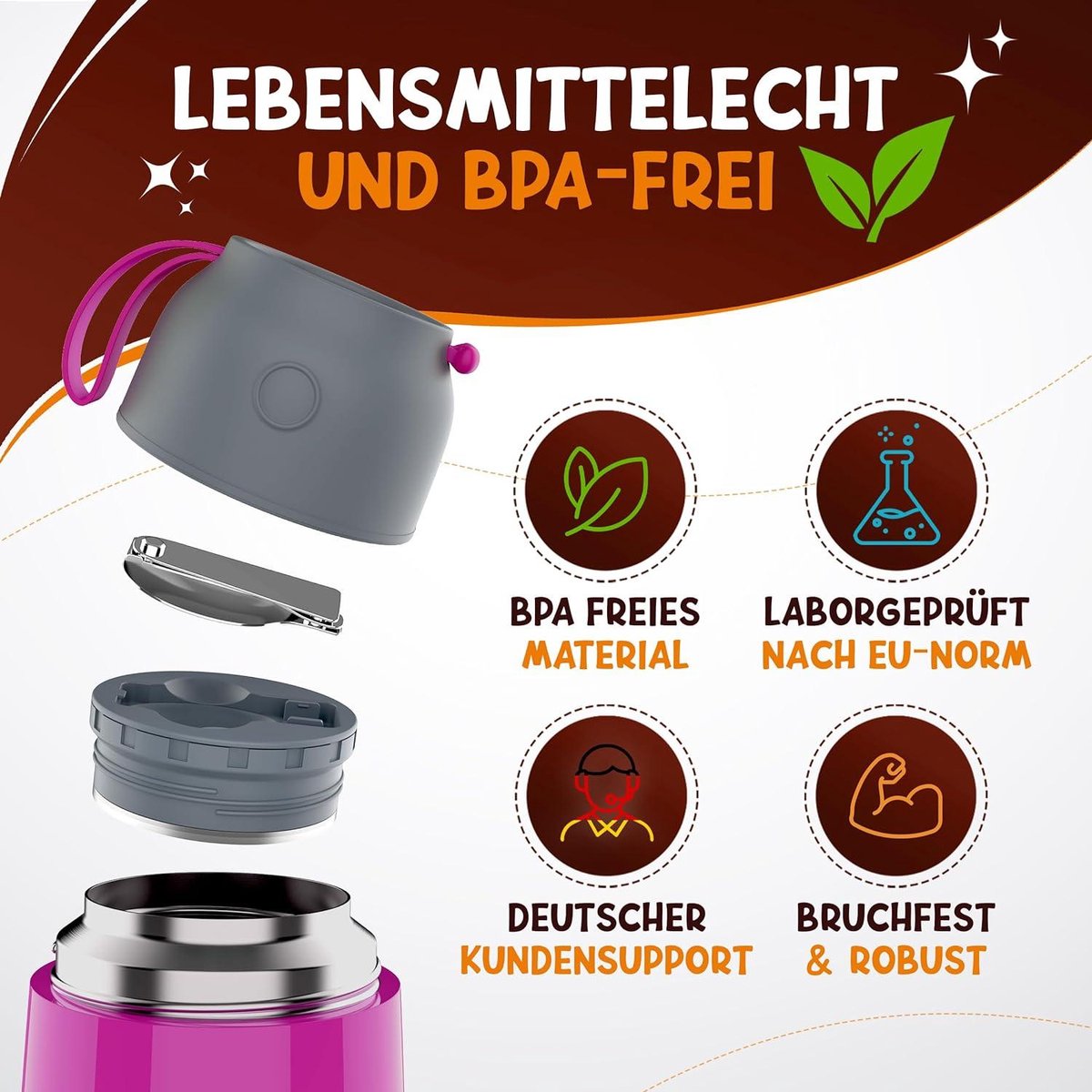 FUNKELFUCHS® Tasse thermo pour aliments pour enfants - 500ml, licorne rose - 100% étanche - Réchauffeur d'aliments en acier inoxydable - Tasse thermo pour aliments - Boîte à lunch thermo pour enfants - Réchauffeur d'aliments pour bébés