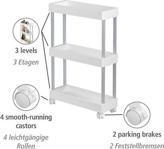 Chariot de ménage et de salle de bains Wenko : chariot de service, chariot de cuisine, étagère de cuisine, chariot de salle de bains, chariot de ménage à 3 étagères