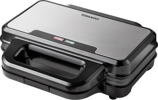 Tomado TGP2001S - Fer à Toasti XXL - Gril à panini - Sans PFAS - Toasti maker - 900 watts - Noir/acier inoxydable