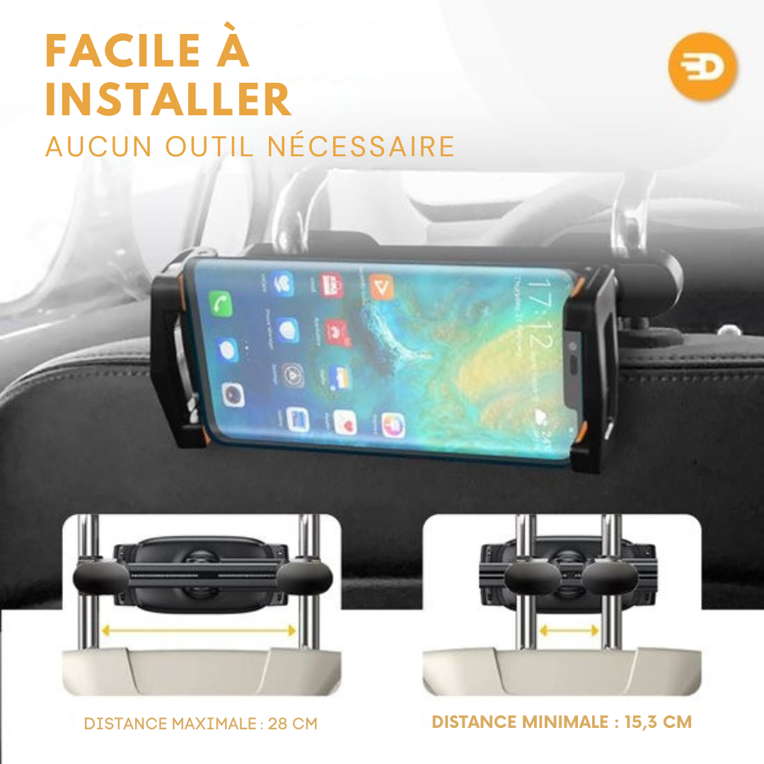 Porte-tablette de luxe pour voiture - Appui-tête - Rotation à 360 degrés - Convient pour tablette, téléphone et autres - noir