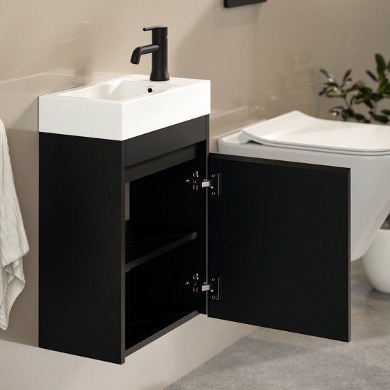 Meuble de toilettes Mirlux noir mat - Meuble-lavabo - Meuble de WC - Meuble de salle de bains - 40 cm