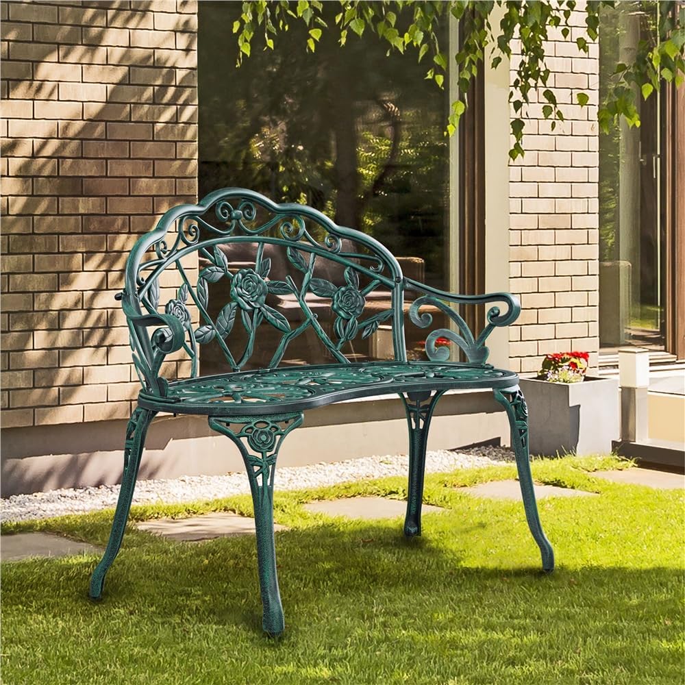Banc de jardin vintage Yaheetech 99,5 x 57 x 78,5 cm - Vert - 2 places - Métal - 227 kg