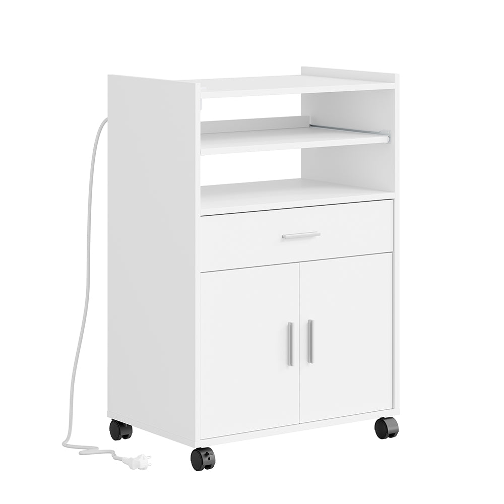 Chariot de cuisine SoBuy avec prises électriques 4 en 1 - Roulettes et pieds - Blanc - 61,5 x 40 x 92 cm