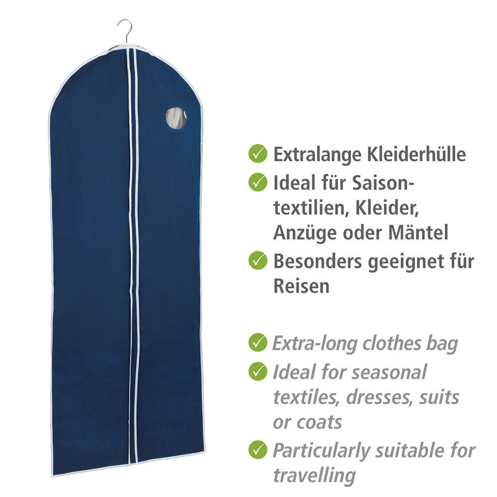 Housse à vêtements WENKO Air bleu foncé - Non-tissé respirant recyclé - Avec fermeture éclair et fenêtre de visualisation