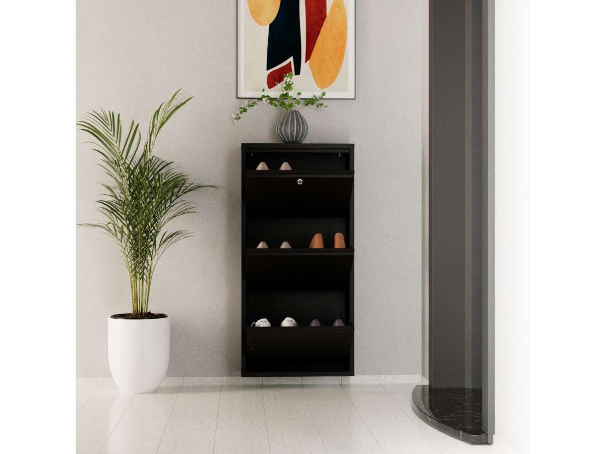 Armoire à chaussures en métal Kalune - 3 compartiments - 50 x 103 cm - Noir