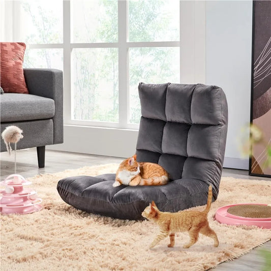 Fauteuil de sol réglable Yaheetech 111,5 x 53 cm - Gris - Fauteuil de gaming et de détente pliable à 14 positions