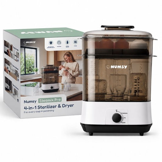 Stérilisateur et séchoir Numsy Steamix Pro - Stérilisateur de biberons - 4-en-1 - Jusqu'à 8 biberons - 48 h de conservation - Stérilisateur de biberons - Blanc/Vert