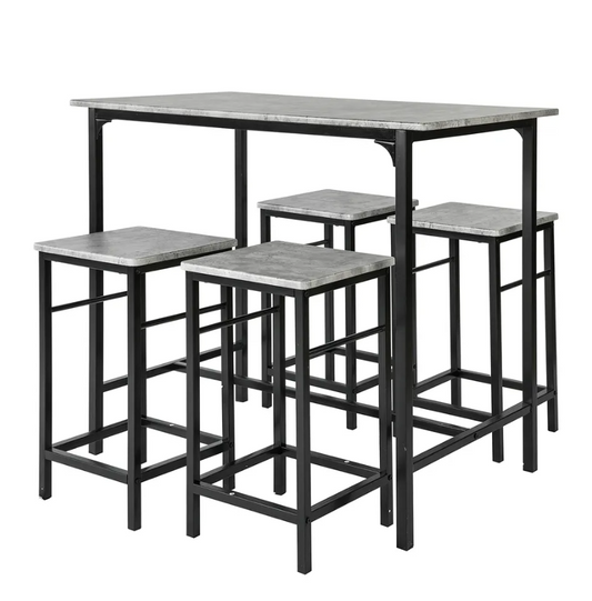 SoBuy Table de bar - 4 tabourets - Ensemble de table de bar - 5 pièces - 100 x 87 - 60 cm - jusqu'à 120 Kg - Gris/Noir