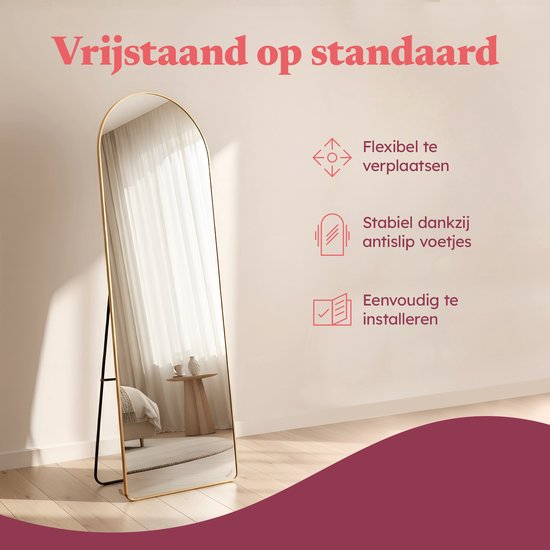 Fraay Pass Mirror 160x55cm - Standing & Hanging - Minimalist Wall Mirror - Standing Mirror - Brushed Gold