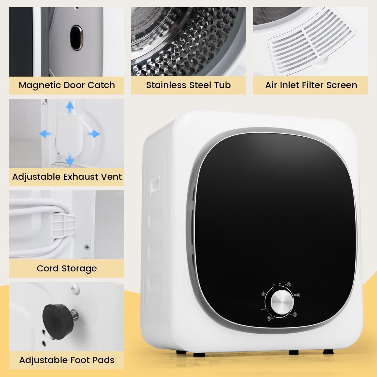 Mini-sèche-linge Coast - 5 programmes - protection contre la surchauffe - filtration multiple - blanc 48 x 40 x 56 cm